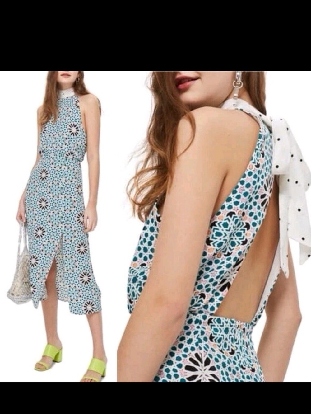 Topshop Geo Tie-Neck Halter Mini Dress SZ 4